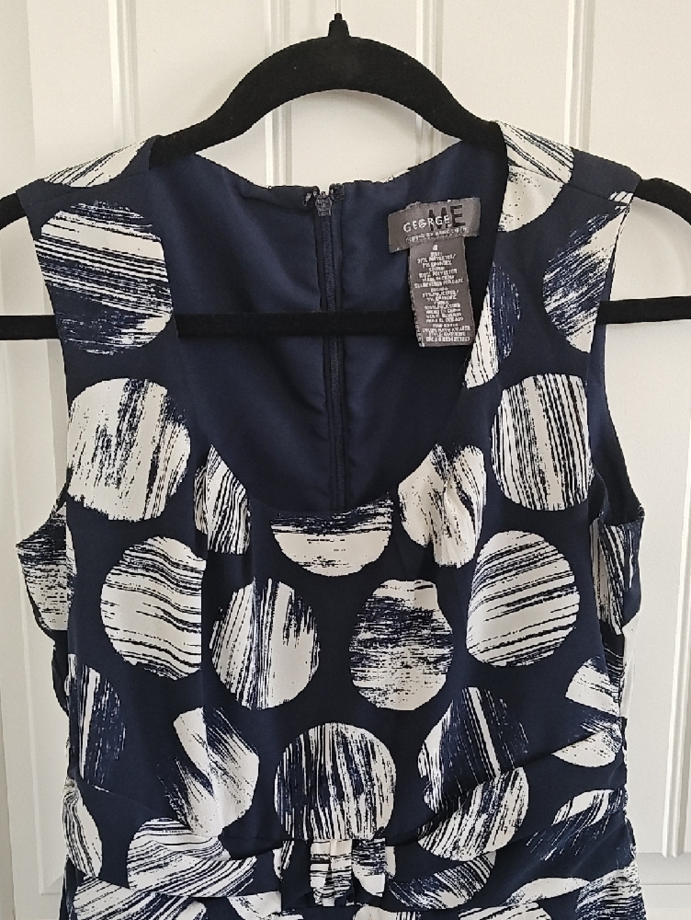 George Navy and White Sleeveless Midi Dress with Circular Print Size 4 Lined - Picture 7 of 9